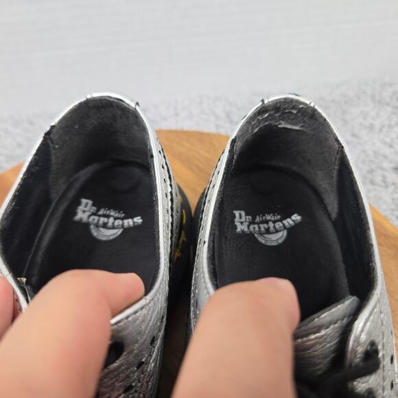 Dr. Martens Womens 8 3989 Metallic Silver Leather Brogue Long Wingtip Oxford - Picture 13 of 15